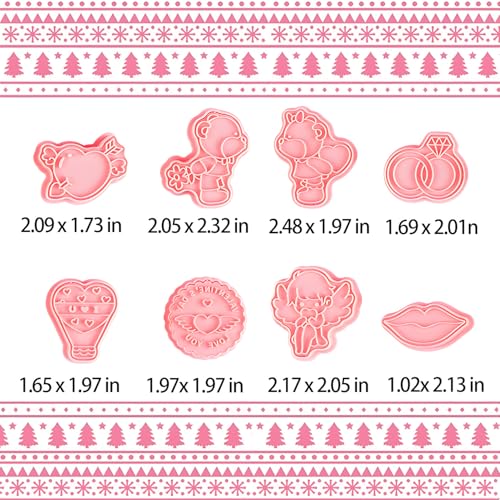 BESEK Valentine's Day Cookie Cutters: With Plunger Stamps Set, 8pcs 3D Embossing Cutters For Biscuit Fondant Cheese Baking Molds - color: Love