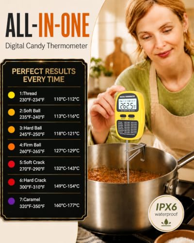 Candy Thermometer Digital Deep Fry Oil Thermometer with 7 Preset Modes - color: YELLOW