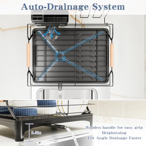 Dish Drying Rack,Space Saving Dish Drainer for Kitchen Counter & Sink,Black - color: Black