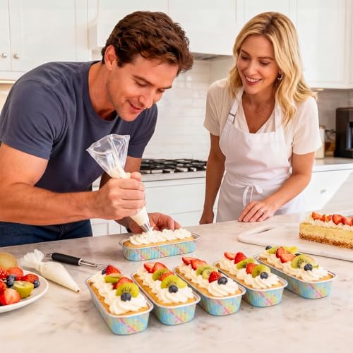 Hushee 100 Pack 6.8oz Mini Loaf Pans with Lids Disposable Cross Cake Tins