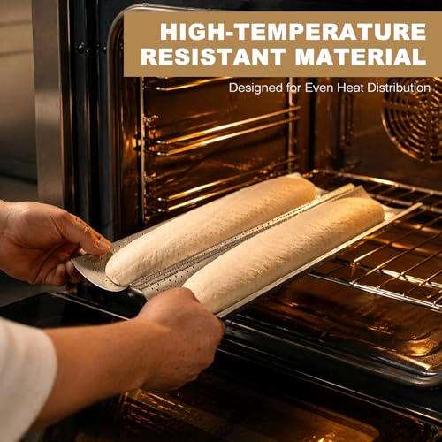 Baguette Bread Pan, Perforated French Bread Baking Pan for 2 Loaves