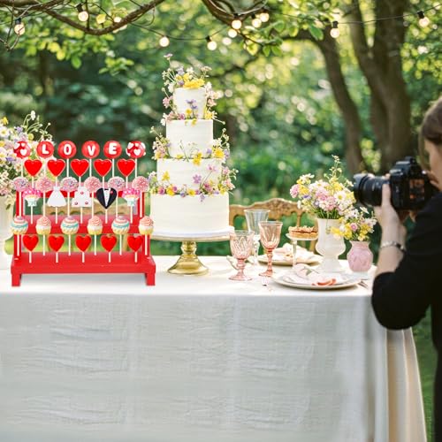 Wooden Lollipop Holder, Dessert Display for Wedding & Birthday Party Tables - color: Red-1P