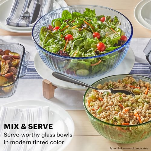 Pyrex Colors Tinted (3 Piece) Small/Medium/Large Glass Mixing Bowls - color: Clear, size: 3-Pack, Small/Medium/Large, Unlidded