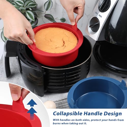 Webake 6 Inch Air Fryer Round Cake Pans for Baking, Nonstick Silicone Air Fryer Baking Pan Wih Handle, BPA Free Set of 2 - size: 6 Inch