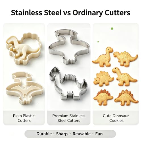 Dinosaur Cookie Cutters Set, 12 Piece Stainless Steel Shaped Cookie - color: Dinosaur