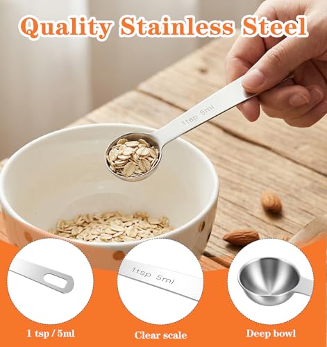 5PCS Teaspoons Measuring Spoon, 4.72 inch Stainless Steel 1 Tsp Measuring Spoon Set for Kitchen Ingredients (Silver, 5ml)