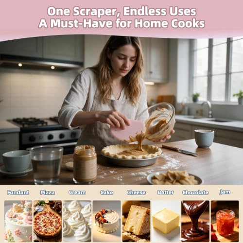 Flexible Dough Scraper with Metal Core: Silicone Bowl Scraper Bread Baking - color: Pink