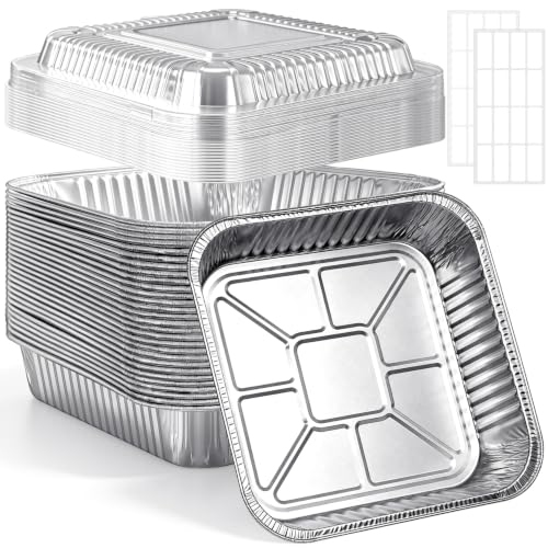 25 Pack 8x8 Aluminum Foil Pans with Lids, Square Baking Cake Pans