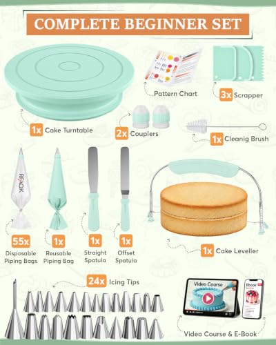 RFAQK 90PCs Cake Decorating Kit with Video Course for Beginners & Pros - color: Green