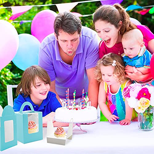Cupcake Boxes, 30 Pcs Single Cupcake Boxes Individual Cupcake Containers Muffins Cupcake Carriers Holder Kraft Pastry Containers with Insert Window & Handle for Wedding Birthday Parties (Blue) - color: Blue