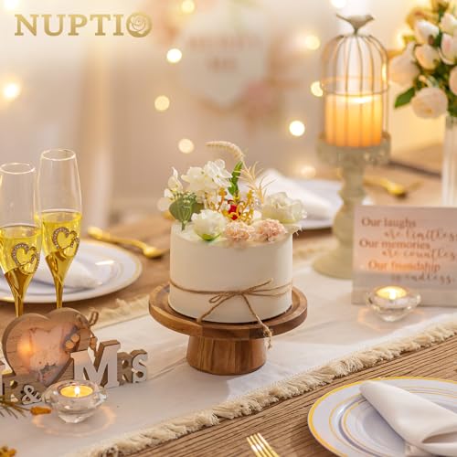 NUPTIO Wooden Cake Stand, Acacia Wood Small Cupcake Holder, 7.6 Inch - size: 7.6" Diameter