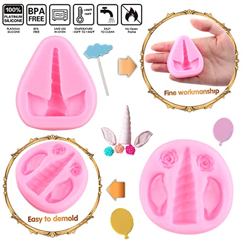 Mujiang Unicorns Silicone Cloud Lollipop Balloon Fondant Mold Set Of 4
