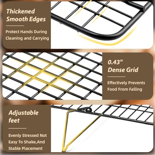 Pleafind 3 Pieces Stackable Cooling Rack - 16 x 10 Inch Wire Rack, 0.43" Dense-Grid Cooling Racks for Cooking, Baking, Roasting, Grilling, Oven and Dishwasher Safe, Black - color: Black