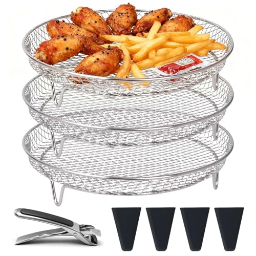 8 Inch Stackable Air Fryer Rack, Stainless Steel Cooling & Cooking Rack with Silicone Feet, Fits 4.2QT-5.8QT Air Fryers for Multi-Layer Cooking