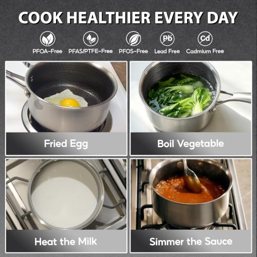 COOKER KING 2 Qt Stainless Steel Saucepan, Small Cooking Pot with Lid - size: 2 Quarts