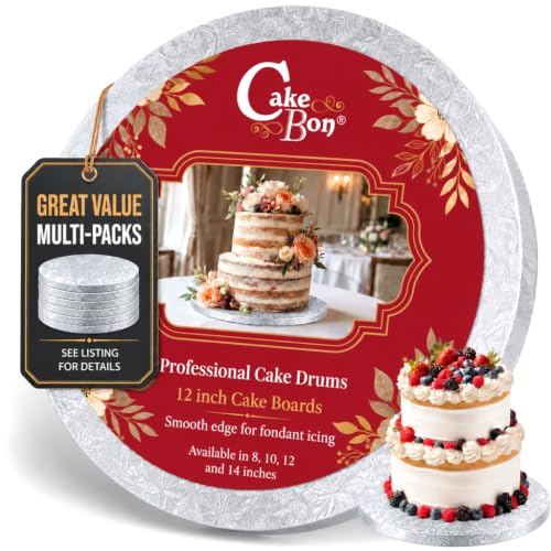 Cakebon Cake Boards 12" Silver Round Cake Drums 1/2" Thick Smooth Edge 1Pk - color: Silver, size: 12 Inch