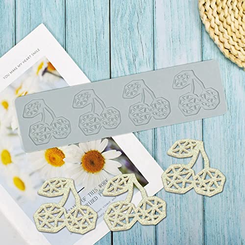 TUKE 3D Hollow Lace Fondant Molds Fruits Leaf Shape Lace Mat Party Cake Decoration Tool Cupcake Mat Silicone Molds for Polymer Clay Chocolate Baking Gummy Mould (Cherry_11.6x3.12x0.08inch_D) - size: Cherry_11.6x3.12x0.08inch_D