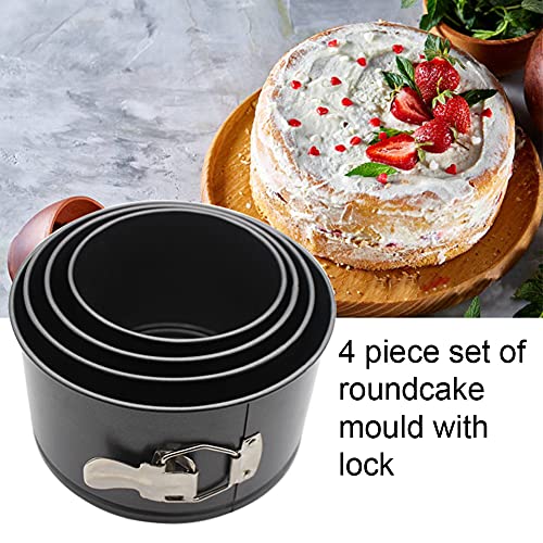 4 Pcs Springform Pan (4inch, 5inch, 6inch, 7inch), Cake Tin for Baking, Detachable Bottom Carbon Steel Cheesecake Mold (Black)