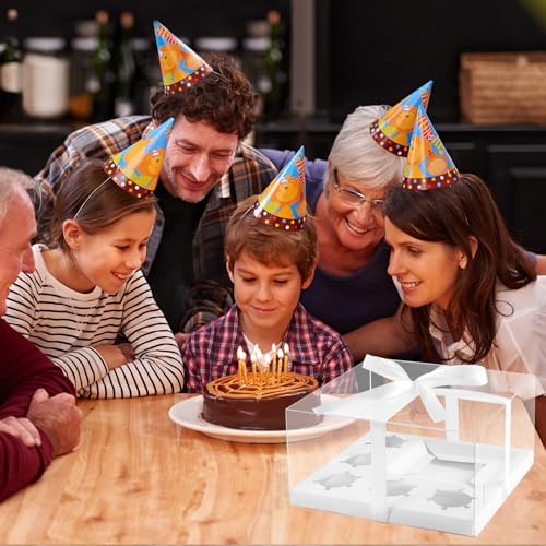 JCD 3 Packs Cake Cupcakes Combo Box 1+5 Cupcake Containers with Gift Ribbon Bento Clear Boxes (5 Cupcakes with Cake)(1+5/3Pcs) - size: Clear 1+5/3Pcs