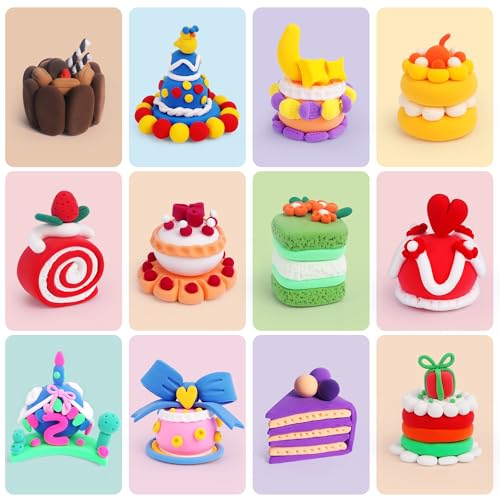 Helsort Air Dry Clay Kit, 12 Cake Modeling Clay for Kids, Tutorial Video - style: Clay Cake Kit