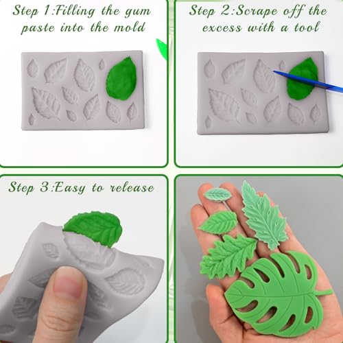 Leaf Silicone Mold, 6 Pcs Fall Leaf Fondant Molds Monstera 41 Cavity - color: Leaves