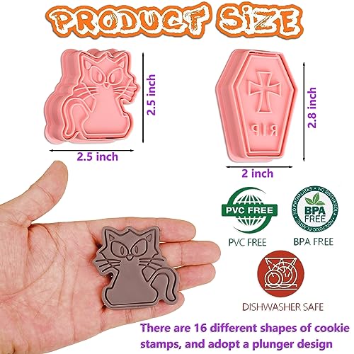 16 Pcs Halloween Cookie Cutters, 3D Cookie Cutter with Plunger Stamp - color: Halloween