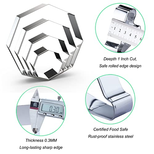 Octagon Cookie Cutter Set for Baking - 5 Inch, 4 Inch, 3 Inch, 2 Inch - Geometric Polygon Frame Plaque Cookie Cutters Shapes Molds - Stainless Steel - color: Octagon