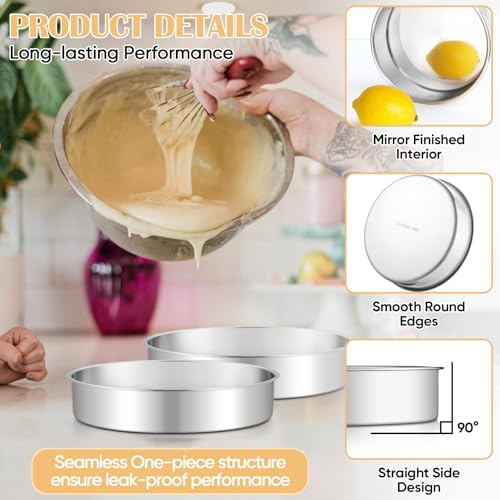 TeamFar 9 Inch Cake Pan Set of 2, Stainless Steel Round Cake Baking Pan - size: 9 Inch