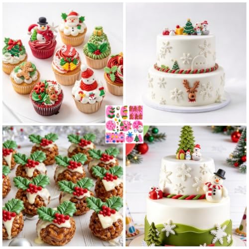 Christmas Silicone Molds Mini Xmas Fondant Molds Snowflake Chocolate Candy Soap Cake Mold Christmas Tree Reindeer Holly Leaf Baking Molds for New Year Party Cupcake - style: Xmas Molds