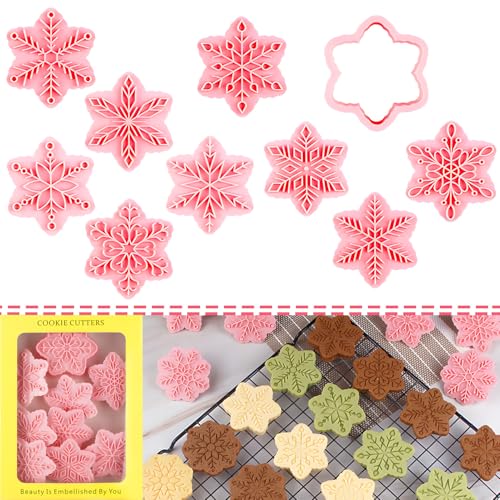 BESEK Christmas Cookie Cutters: 9 pcs Winter Snowflake Cookie Cutters Shapes for Baking Embossing Cutters for Christmas Biscuit Baking - color: Snowflake