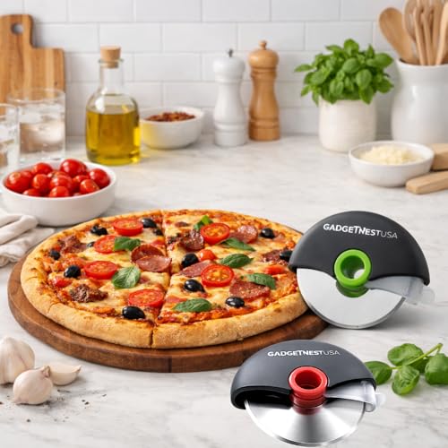 2 Pack Pizza Cutter Wheel –Sharp Premium 18/8 Stainless Steel Blade with Protective Cover – Easy Grip Slicer for Pizza, Dough, Pastry & More