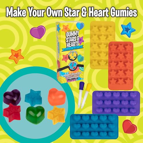 Silicone Gummy Candy Molds 4pk, Star & Heart Shapes with 2 Droppers - color: Heart and Star