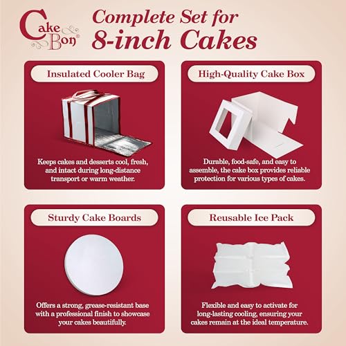 Cakebon 8" Cake Box Drum Insulated Bag White Round Wrapped 1Pack - size: 8 inch, style: White - 4 Pack