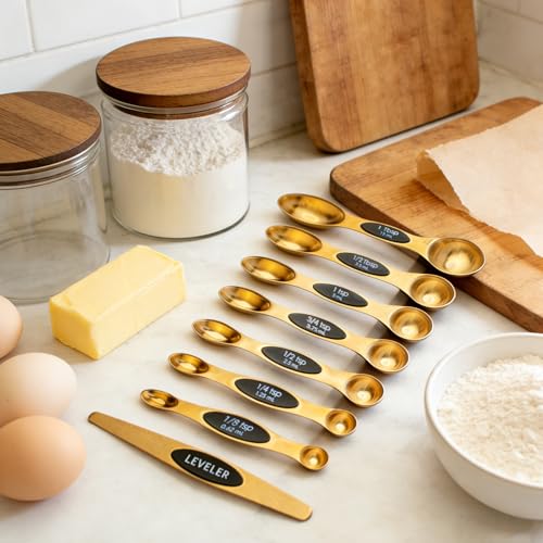 Gold Magnetic Measuring Cups and Spoons Set with Leveler