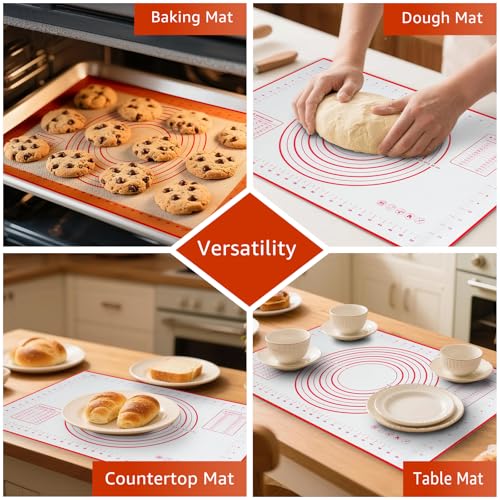 Silicone Baking Mat Dough Mat Non-Slip and Reusable Light Red