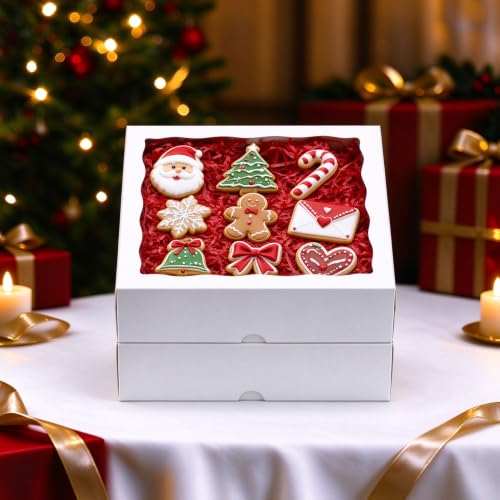 50 Pack Pie Boxes 8x8x2 Inch Bakery Boxes Cookie Box Treat Box - color: White