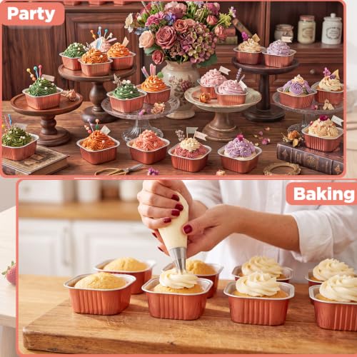 Skylety 100 Pcs 5oz Mini Square Cake Pans with Lids, Rose Gold - color: Rose Gold