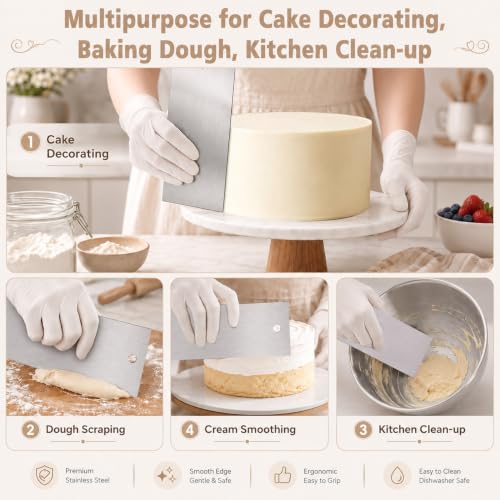 5PCS 9 Inch Cake Scraper Set Stainless Steel Smoother Comb Double Sides