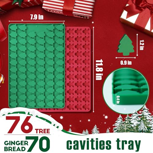 Christmas Mini Candy Molds with Xmas Tree and Gingerbread Man Shaped, 152 Cavity Non-Stick Food Grade DIY Handmade Set for Gummy Jelly Dog Treat Wax Melt Gifts Baking Supplies - style: Mini Xmas Shaped - 2PCS