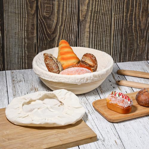 2 Pcs Round Bread Proofing Basket Cloth Liner - 9 Inch Natural Rattan Banneton Basket Cover for Sourdough Dough - color: 2pcs round 9IN