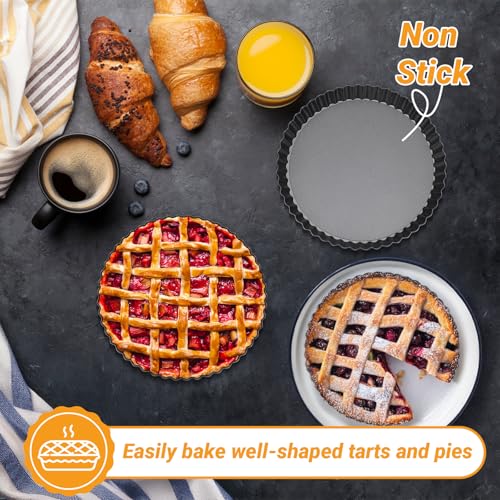 Beasea Mini Tart Pans for Baking, 2pcs 8 Inch Tart Pan with Removable Bottom Small Non Stick Carbon Steel Quiche Pie Pans for Oven Baking - size: 8 Inch, style: Black-Round-2 pack