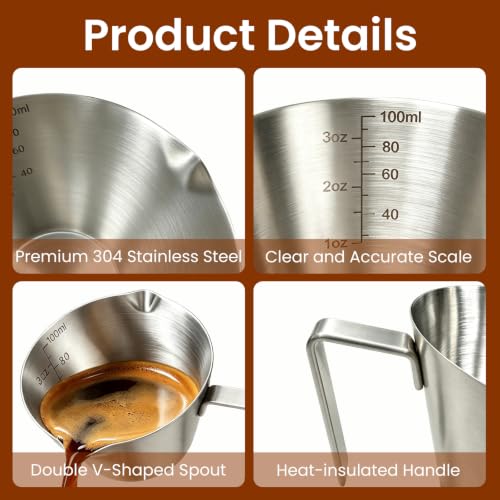 2 Pc Stainless Steel Espresso Shot Cups, 3.4oz/100ml, Silver+Black - color: 07_ Silver 1pc + Black 1pc