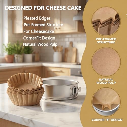 50Pcs 4 Inch Natural Unbleached Parchment Paper Rounds – Non-Stick Precut Baking Circles for Cake & Basque Cheesecake, Easy Peel & Clean Release - size: 4 inch