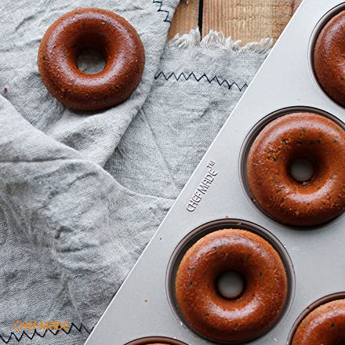 CHEFMADE Donut Mold Cake Pan, 12-Cavity Non-Stick Ring Doughnut Bakeware for Oven Baking (Champagne Gold) - size: 01 - Round 12 Cups