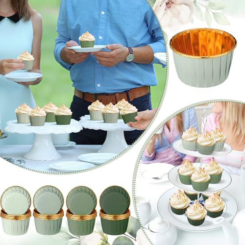 Geiserailie 100 Pcs Sage Green Cupcake Liners Cupcake Foil Wrappers - color: Sage Green, style: Classic