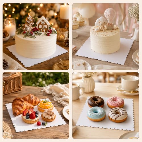 12 Inch Wave Cake Boards 25-Packs Squares Base Food-Grade Cardboard Wave Cake Plate for Wedding Birthday Pizza Desserts Parties Food Bottoms - size: 12inch/25pcs
