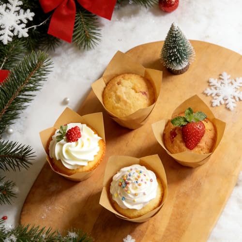 250Pcs Tulip Cupcake Liners,Parchment Paper Cupcake Liners in Standard Size - color: Natural