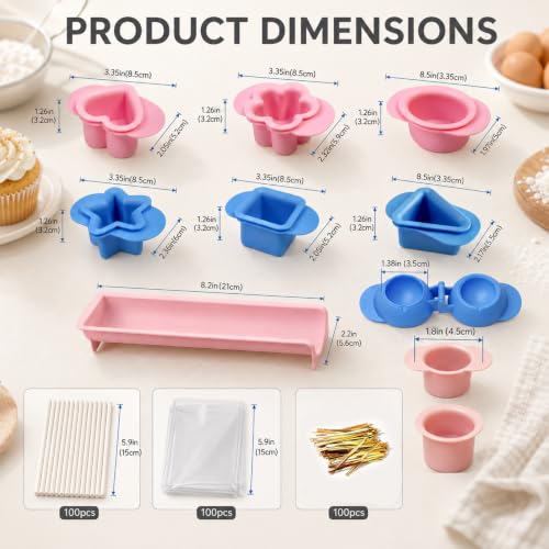 8 Pcs Cake Pop Mold Set with 8.2-inch Tray &100 Sticks Bags Ties - color: Multi-Shape&Sticks Kit