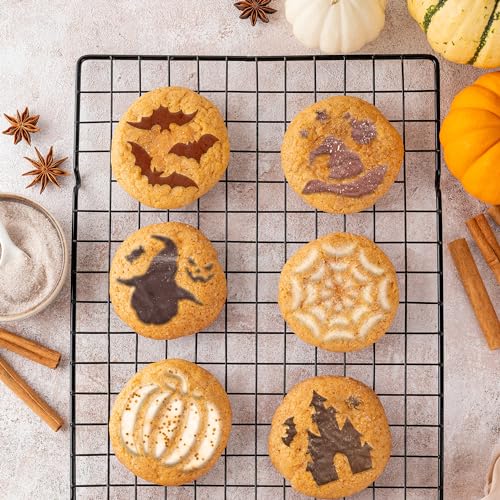 NAKLEO Coffee Stencils and Cookies Decoration 14Pcs 2.8”x2.8” and 4.3”x4.3”, Reusable Plastic Baking Templates, Halloween Ghost Spider, Barista DIY Art Craft, Capuccino Latte Chocolate Cake Biscuit - size: HALLOWEEN