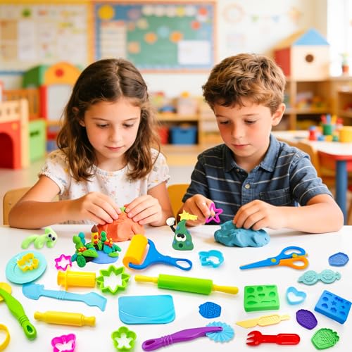 Dough Tools 49pcs Dough Tools Play for Kids Includes Cutters,Roller,Rolling Pins,Safety Scissors,Plastic Knife,Birthday Cake Molds - style: 49pcs